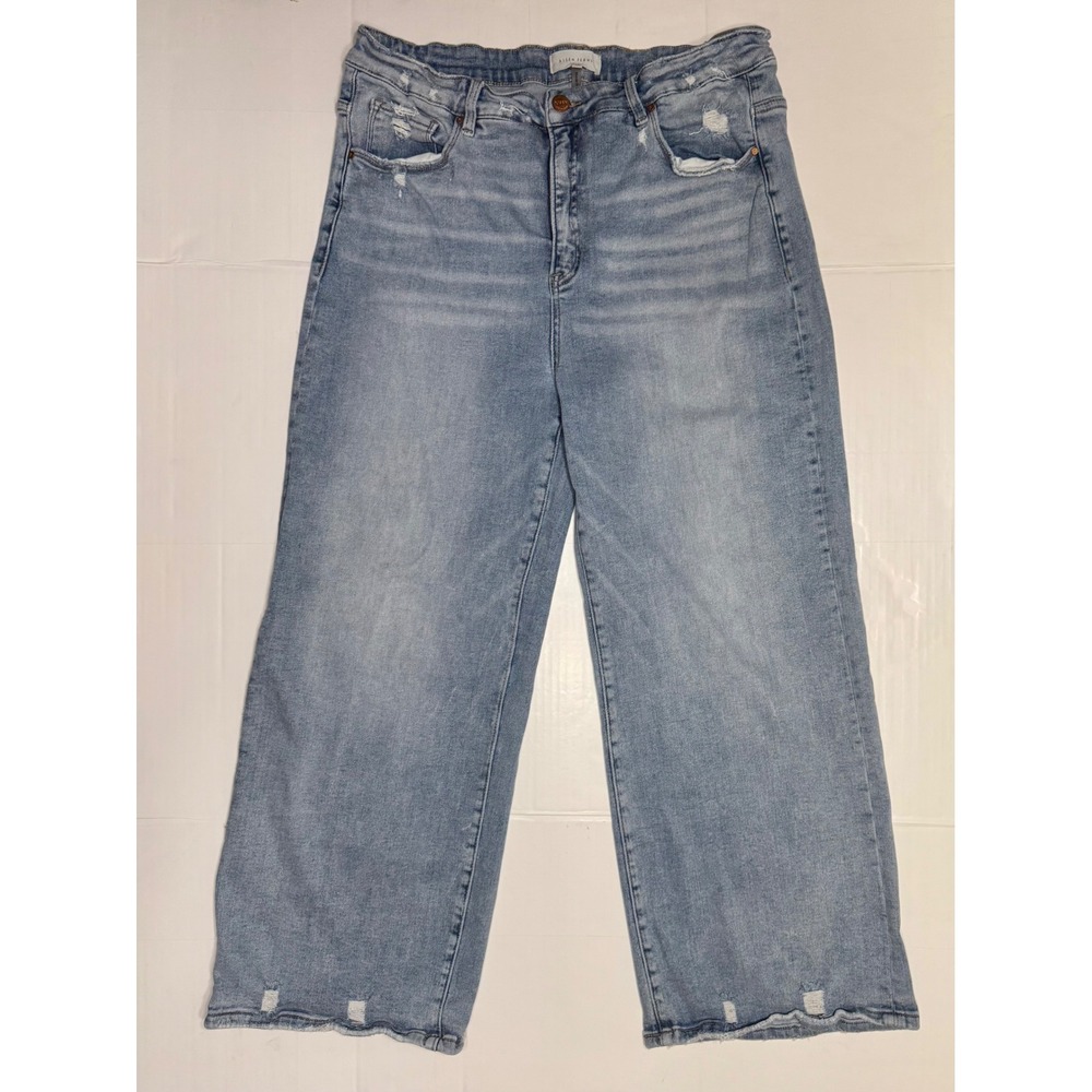 Risen Jeans Womens 2XL Light Wash Wide Leg Cropped Distressed Denim RDP5936X